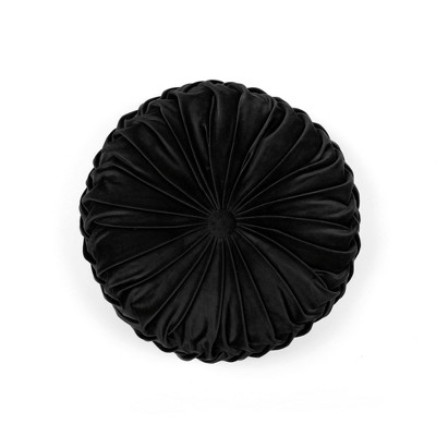 15" Soft Velvet Pleated Round Throw Pillow Black - Lush Décor