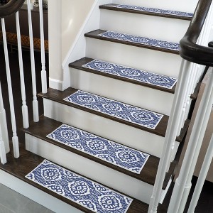 SussexHome Flower Design Cotton Anti-Slip Stair Treads, 9” X 28“ - 1 of 4