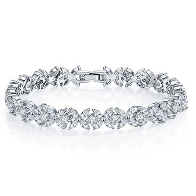 Hollywood Sensation Elegant Round and Marquise Cut Tennis Bracelet with AAA+ Cubic Zirconia 7 Inches Gold