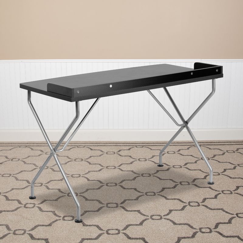 Flash Furniture Black Computer Desk with Raised Border and Silver Metal Frame, 3 of 9
