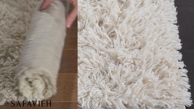 Ivory Tufted Handmade Wool Shag Square Rug