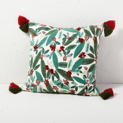Holly Embroidered Square Throw Pillow Red/Green - Opalhouse™ designed with Jungalow™