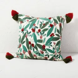 Holly Embroidered Square Throw Pillow Red/Green - Opalhouse™ designed with Jungalow™