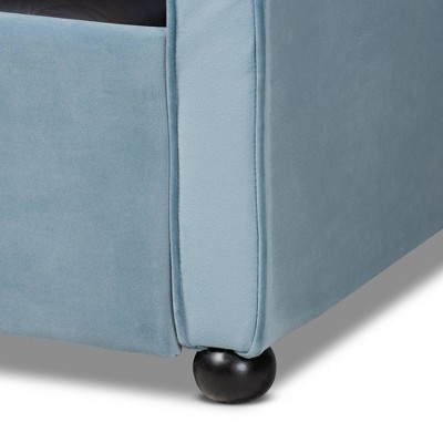 Light Blue Velvet Upholstered Tufted Full Daybed with Trundle