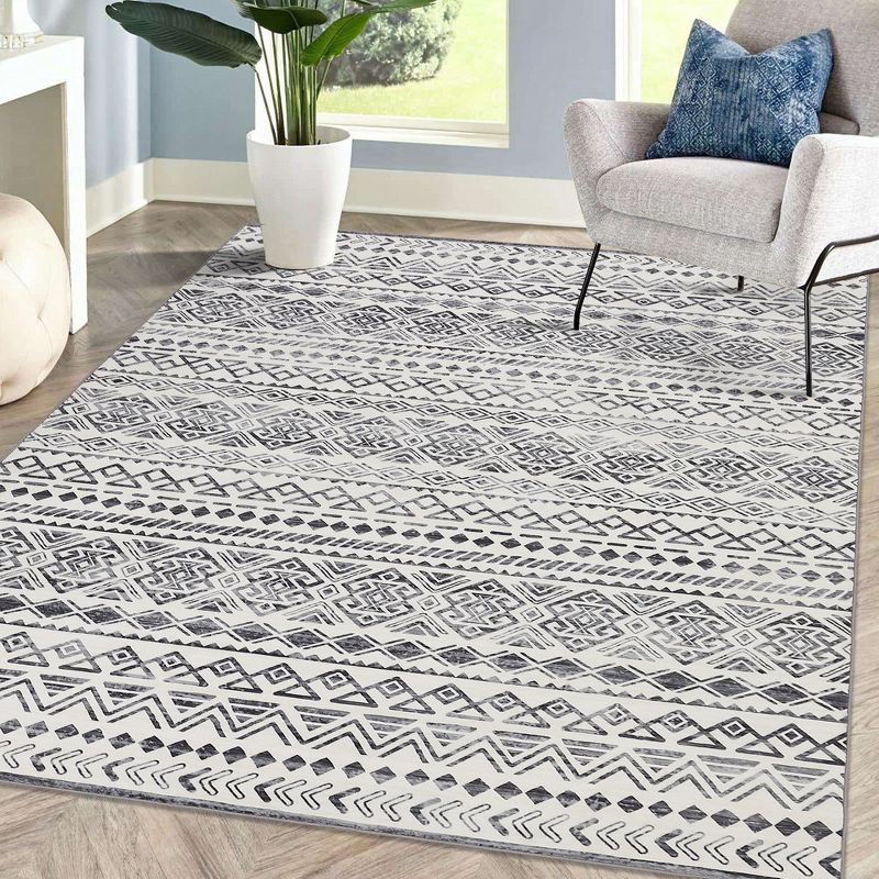 Bohemian Area Rug Geometric Distressed Rugs Washable Rug Non Slip Accent Throw Rugs Moroccan Carpet, 2 of 9