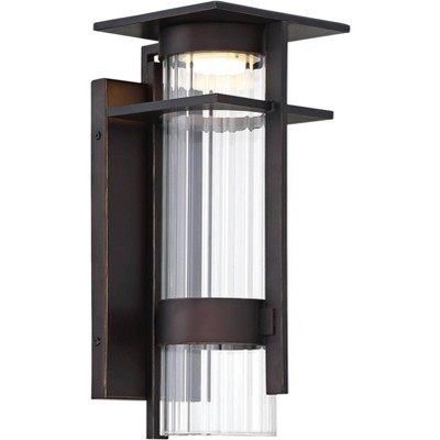 Minka Lavery Modern Outdoor Wall Light Fixture Oil Rubbed Bronze LED 14" Clear Ribbed Glass Shade for Post Exterior Porch Patio
