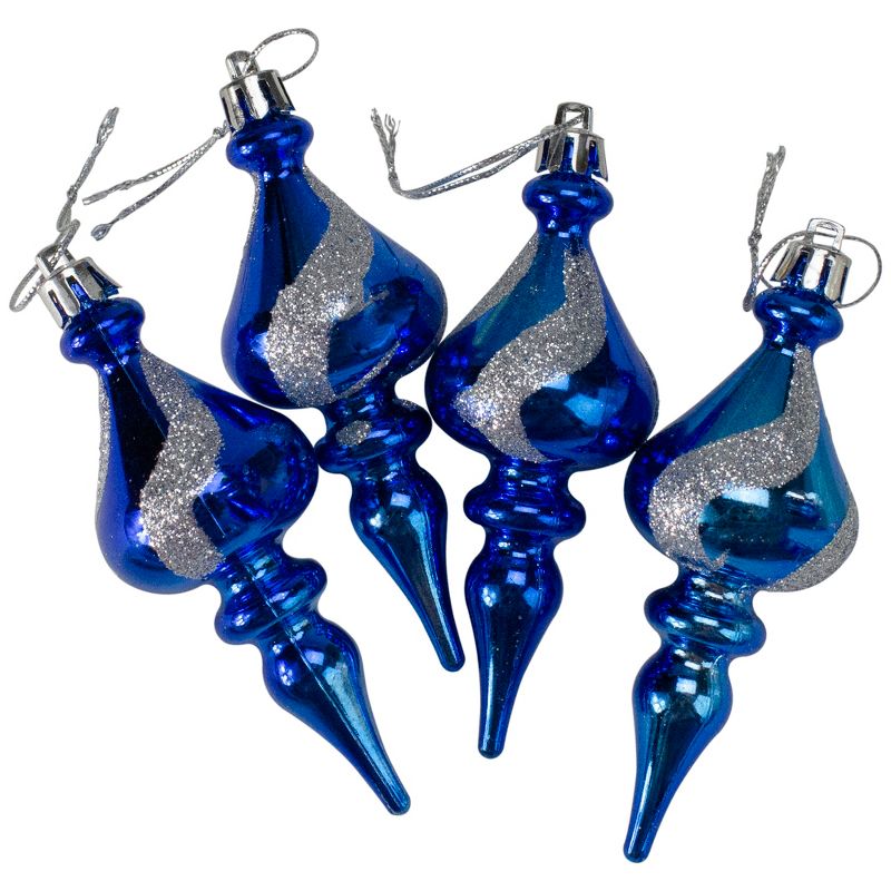 Northlight 4ct Blue and Silver 2-Finish Shatterproof Christmas Finial Ornaments 4.5", 2 of 4
