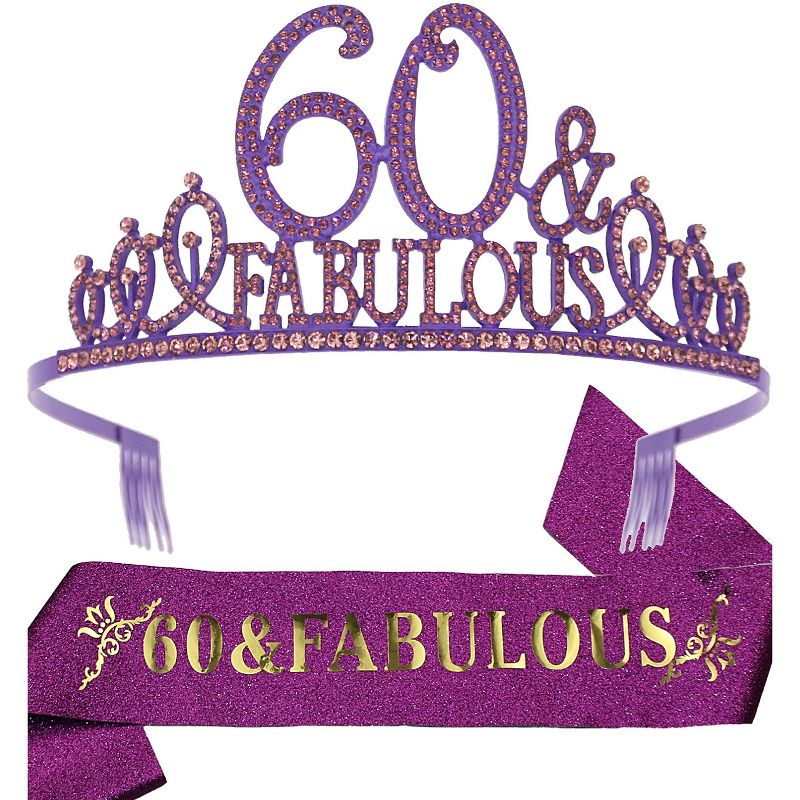 Meant2tobe 60th Birthday Sash And Tiara For Women - Purple, 1 of 5