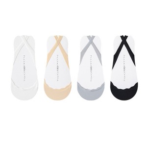Anna-Kaci 4 Pairs Women's Ballet-Inspired No Show Liner Socks Low Cut Design Non-Slip Silicone Heel - Multicolored - 1 of 4