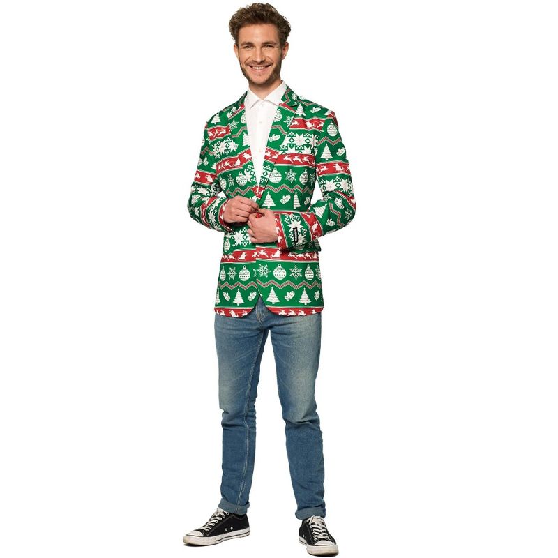 Suitmeister Men's Christmas Blazer - Christmas Green Nordic Jacket - Green, 3 of 5