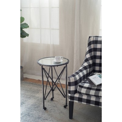 Antique Silver Round Metal and Glass Side Table