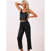 cheibear Women's Satin Lace Trim Cami with Long Pant 2 Pieces Pajama Set - 2 of 4
