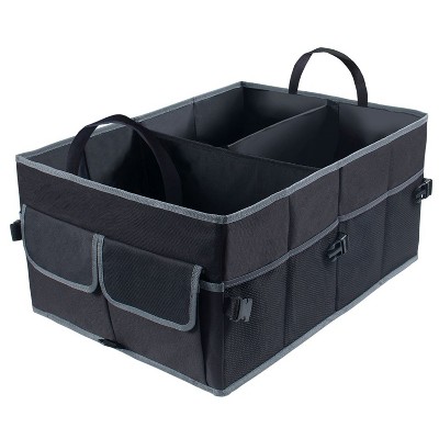 ISFC Expandable Foldable Large Capacity Auto Car Trunk Organizer with Adjustable Multi-Compartments and Nonslip Bottoms, Black