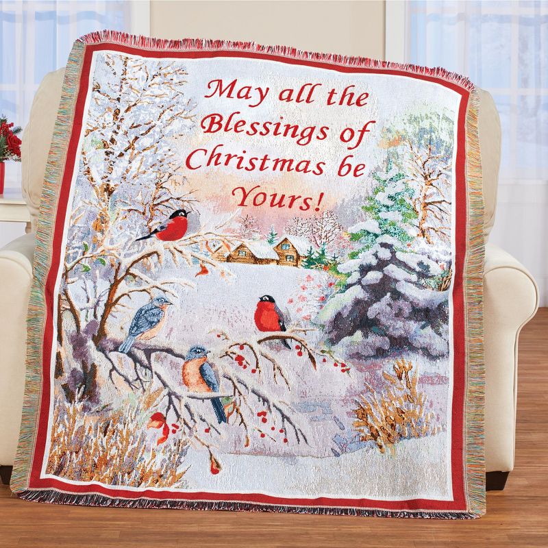 Collections Etc Christmas Blessings Birds in Winter Tapestry Throw THROW, 2 of 3