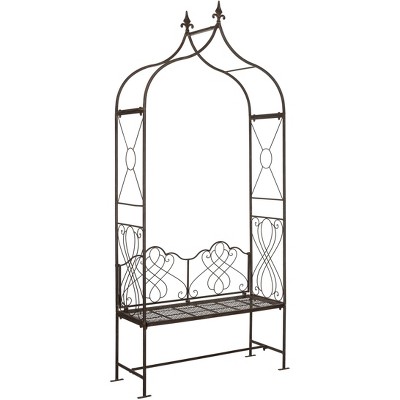 Eloise Rustic Brown Iron Garden Arbor with Bench