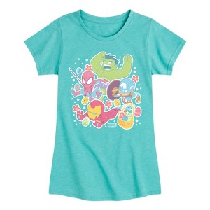 Girls' - Marvel - Avengers Easter Stickers Fitted Short Sleeve Graphic T-Shirt - 1 of 4