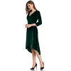 Women's Velvet Deep V Neck 3/4 Sleeve Dress Wrap Tie Waist Elegant Flowy Party Dresses for Wedding Party - 3 of 4