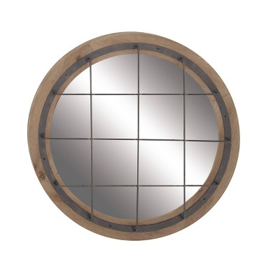 Industrial Wood Round Wall Mirror - Olivia & May