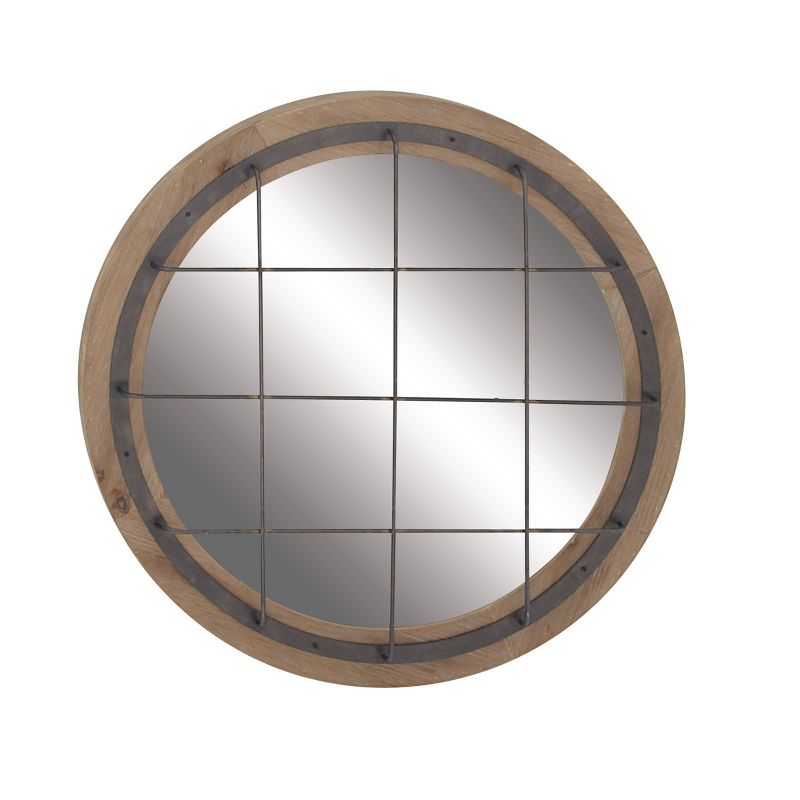 Industrial Wood Round Wall Mirror - Olivia & May, 1 of 7