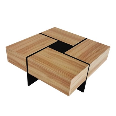 Lirago Unique Coffee Table 4 Hidden Storage Square Cocktail Table Extendable Sliding Top UV High Gloss Living Room Center Table 31.5x31.5