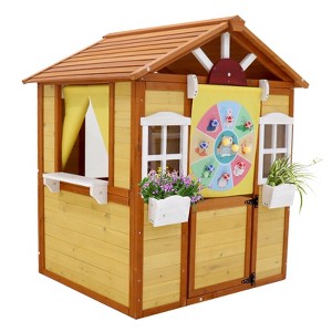 Dexmalle Outdoor Playhouse for Kids Wooden Cottage with Working Doors Windows - 1 of 4