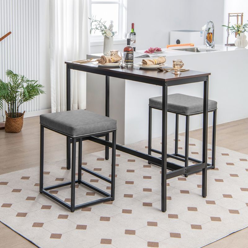 Costway Set of 2 Bar Stools 24'' Counter Height Backless Kitchen Island Bar Chairs Brown/Black/Grey, 2 of 9