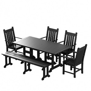 WestinTrends 6 Piece Outdoor Patio Dining Set Outdoor Table and Bench Armchair Set - 1 of 2