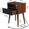 Homhougo Mid Century Modern Wood Nightstand Side Table with Charging Station and Drawer for Bedroom, Living Room, Walnut - 2 of 4