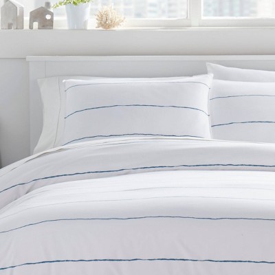 Navy and White Striped Microfiber Full/Queen Duvet Cover Set