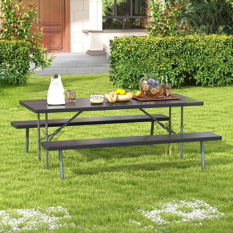 Tangkula Folding Picnic Table w/ 2 Benches 6 FT Camping Table Set w/ Metal Frame, 2 of 11