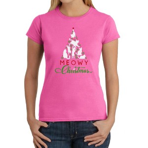 LA Pop Art Meowy Christmas Tree - Women's Word Art T-Shirt - 1 of 4
