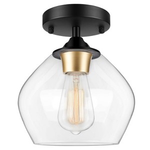 Itopfox Modern Semi Flush Mount Ceiling Light with Clear Glass Shade, Industrial Close to Ceiling Light, Black Hanging Fixture for Hallway, Bedroom - 1 of 4