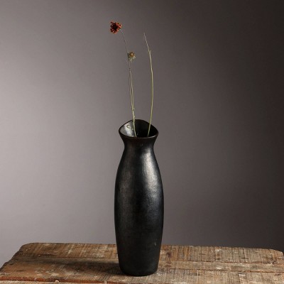 FURNIinspire Decorative Vases Handmade Traditional Flower Vase Pottery Ceramic Vase Elegant Home Living Room Decor, Black, 3.5"*3.5"*11.5"