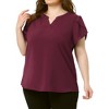Agnes Orinda Women's Plus Size Casual Summer Dressy Petal Short Sleeve Split Neck Blouses - 2 of 4