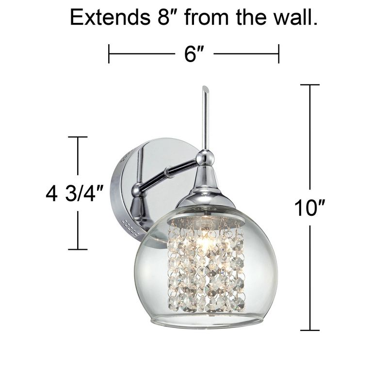 Possini Euro Design Crystal Rainfall Modern Wall Light Sconce Chrome Hardwire 6" Fixture Clear Glass for Bedroom Bathroom Vanity Reading Living Room, 4 of 10