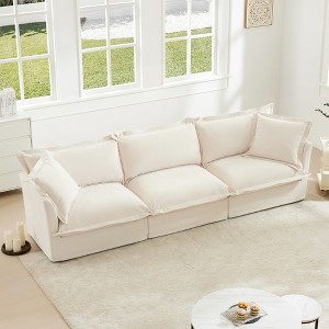 Modular Cloud Chenille 3-Seater Sofa with Removable Covers, Convertible to Sectional/Bed, 300lb Capacity per Seat - 1 of 4