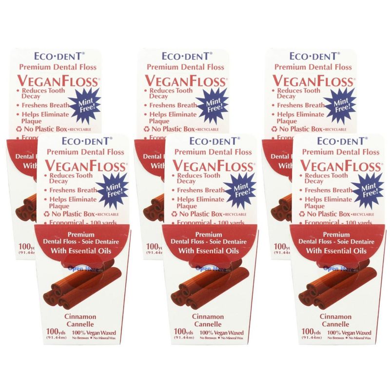 Eco-Dent VeganFloss Waxed Premium Dental Floss Cinnamon - Case of 6/100 yd, 1 of 7