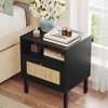 Angel Sar Rattan Nightstand Set 2, Bedside Table with Open Shelf and Door, Boho End Table - 2 of 4