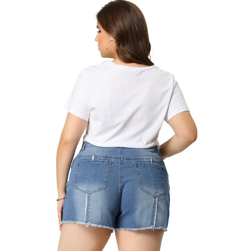 Agnes Orinda Women's Plus Size Jean Short Frayed Trim Stretched Distressed Denim Shorts, 5 of 7