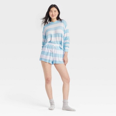 Women's Striped Fleece Lounge Shorts - Colsie™ Blue