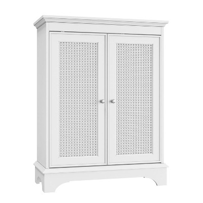 34 In. White Two Door Rattan Storage Cabinet With Adjustable Partition