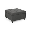 Vynxaria Elegant Storage Ottoman with Button-Tufted Waffle Stitching and Birch Legs,Dark Gray - 3 of 4