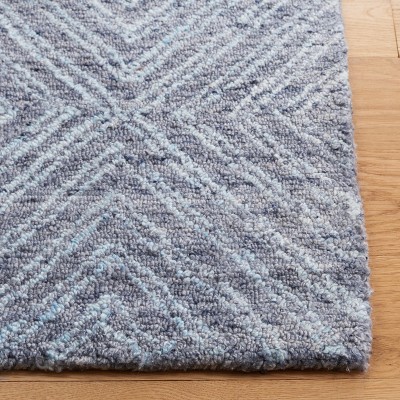 Blue Abstract Handmade Wool Runner Rug 2'3" x 6'