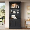 83" Tall Bookcase with Sliding Doors and Adjustable Shelves,Solid Wood Frame Storage Cabinet with Open Display for Living Room Office-Baofuwish - 2 of 4