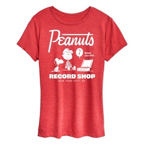 Women's - Peanuts - Schroeder and Snoopy Record Shop New York City Short Sleeve Graphic T-Shirt - 1 of 4