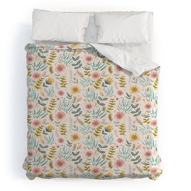 Ditsy Floral Field Pimlada Phuapradit Duvet Cover Set Pink/Yellow/Green - Deny Designs, 1 of 6