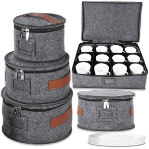 5 Pcs China Storage Containers, Mug Storage Box & Dish Plate Dinnerware Containers for Cups Bowls, Soft Felt China Case for Moving & Protection, Grey - 1 of 4