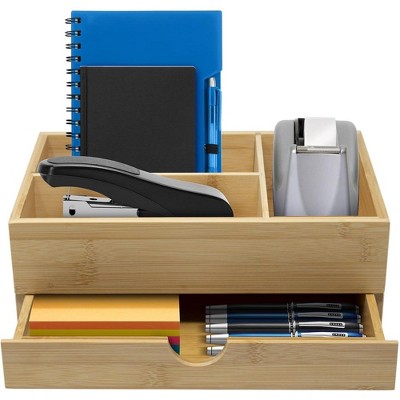 Sorbus Bamboo Supplies Organizer, 4-Compartment Wooden Box Caddy, Great for Makeup, Skincare, Office, & Pantry Storage