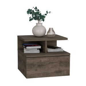 Gulches Brown Wall Mounted Nightstand (11 Inch Height) with 1 Drawer and 2 Shelving Layers - 1 of 4