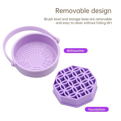Makeup Brush Cleaning Mat - Makeup Brush Cleaner, Portable Silicone Makeup Brush Cleaner Bowl with Drying Holder